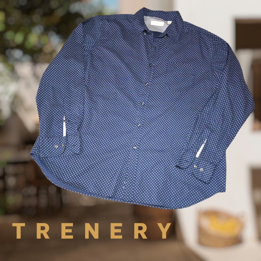 Trenery‎ Men's 100% Cotton LS Geometric Print Button Up Shirt Navy Dots XXXL